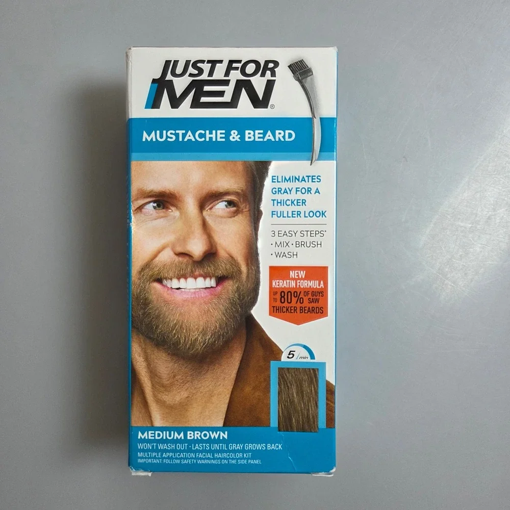Just For Men Mustache & Beard Medium Brown Facial Hair Color Kit Keratin Formula